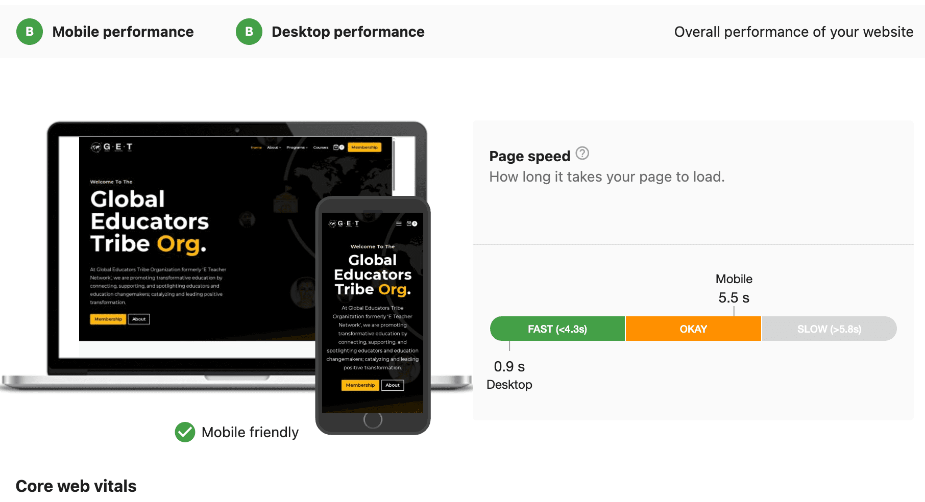 Sample WebScore diagnostic read showing how responsiveness appears in the report